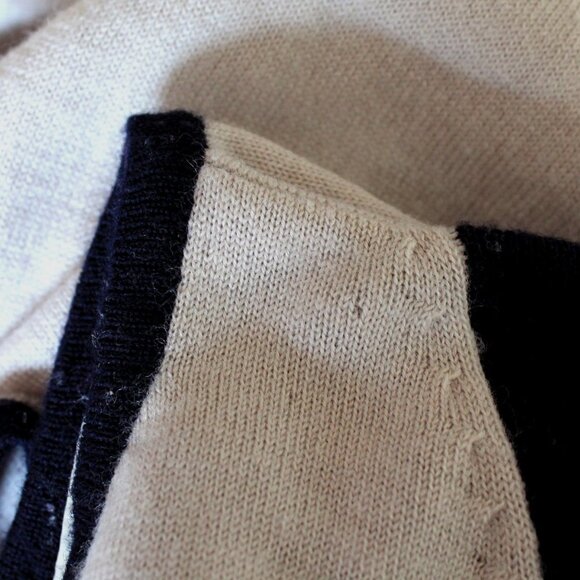 70s Wool Tan Sweater Navy Trim Dolman Sleeves Sportscraft Knit Top - Picture 8 of 8